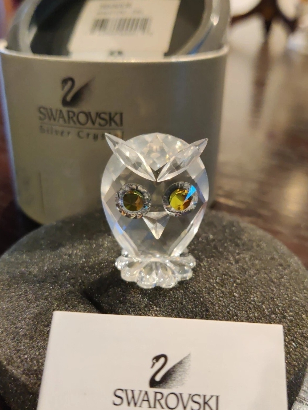 Swarovski Clear Crystal Owl Figurine with Iridescent Eyes